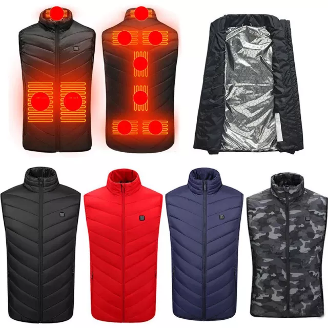 9-areas Men Women Heated Vest Jacket Electric Winter Body Warmer Coats Top US G 3