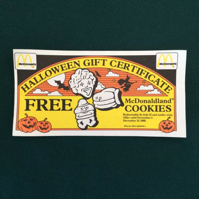 VINTAGE MCDONALDS HALLOWEEN Coupon Certificate McDonaldland Cookies