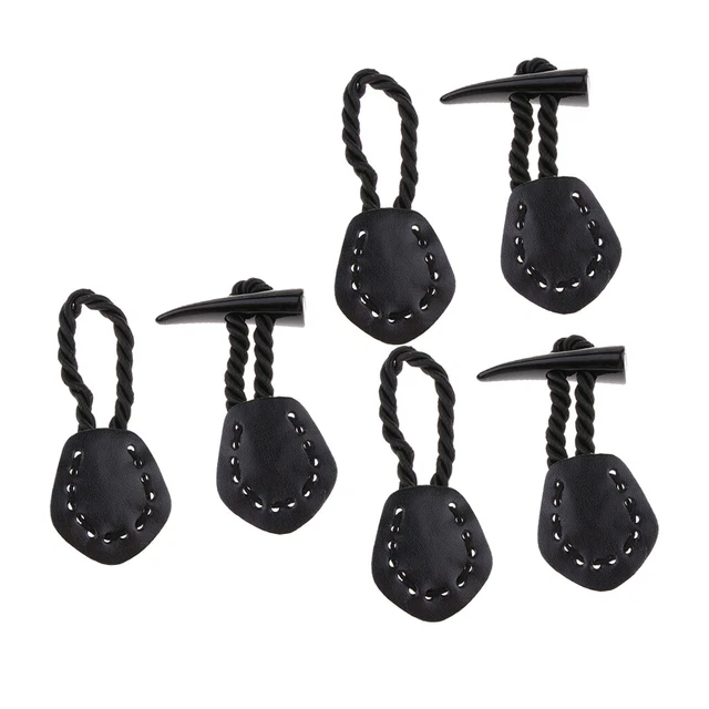 3er Set Leder Horn Knebelverschluss Knopf Mantel Jacke Duffle diy Nähen schwarz