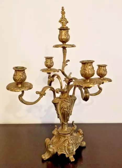 Antique 1800s French Napoleon III Ormolu Gilt Bronze Five Branch Candelabra 19"H