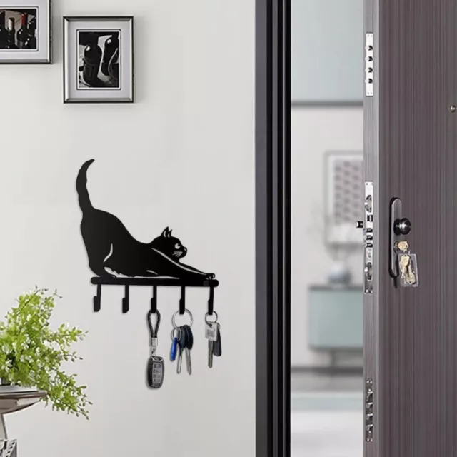 Cute Black Cat Key Holder For Wall Coat Rack Wall Mount Metal Decors Cat Lover