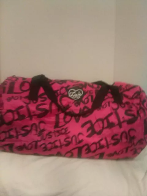 JUSTICE girl's duffel overnight/travel bag; "Live Justice"; pink & black; 17"
