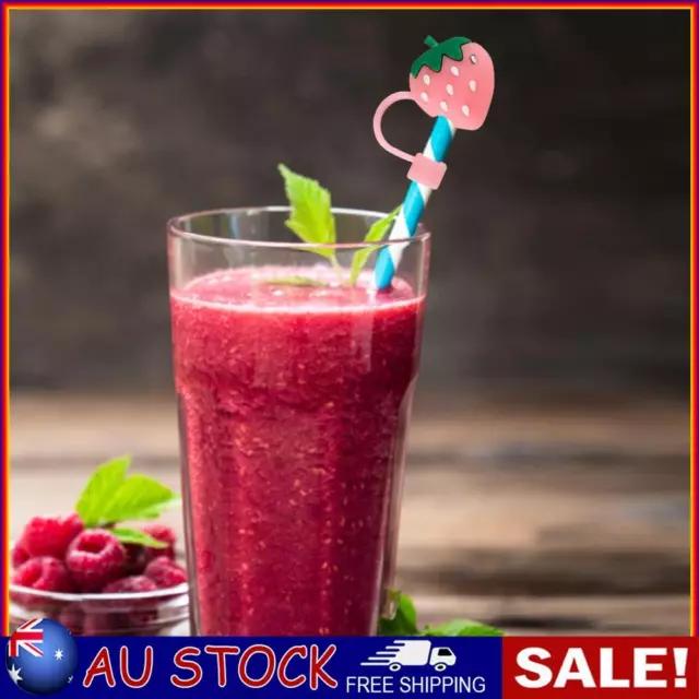 Cartoon Straw Cover Reusable Silicone Straw Caps for 5-10mm (Strawberry Pink)