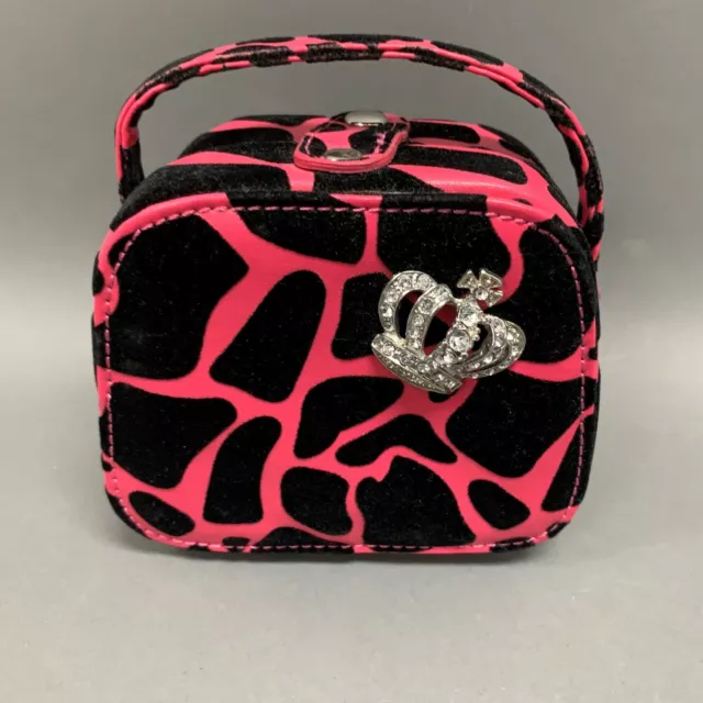 Handbag Jewelry Trinket Box Pink Black Multicolor Crown Rhinestones 4 1/2" x 4"