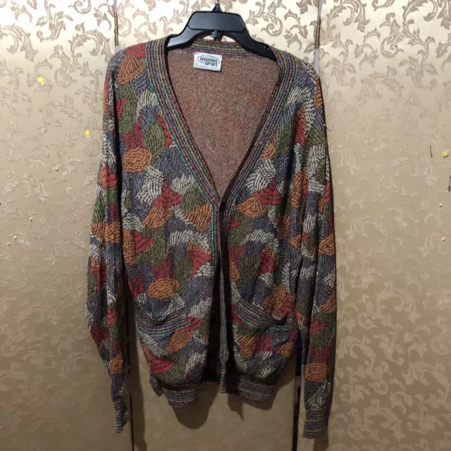 Missoni Sport Vintage Red Orange Multi-Color Cardigan Sweater Size L XL