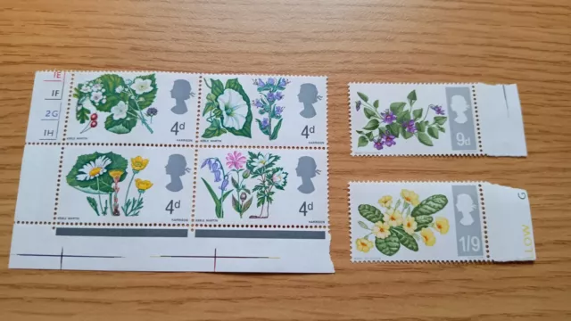 GB 1967 Full set British Wild Flowers SG717-722 Block of 4X2 Singles Margins MNH