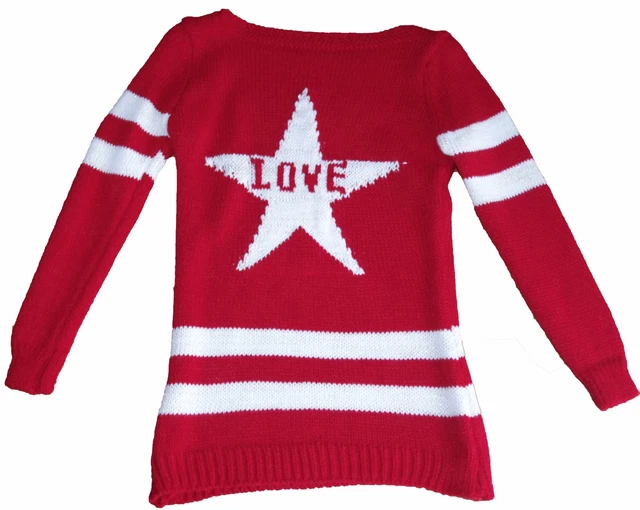 Mini Abito Maxi Pull Maglia Bambina Bimba Inserto Stella Love Tg.10 - 14 Anni
