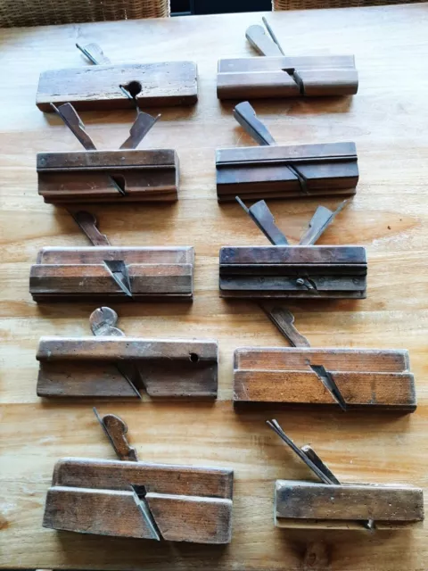 Lot de rabots anciens en bois, menuisier, outils, métier, artisan