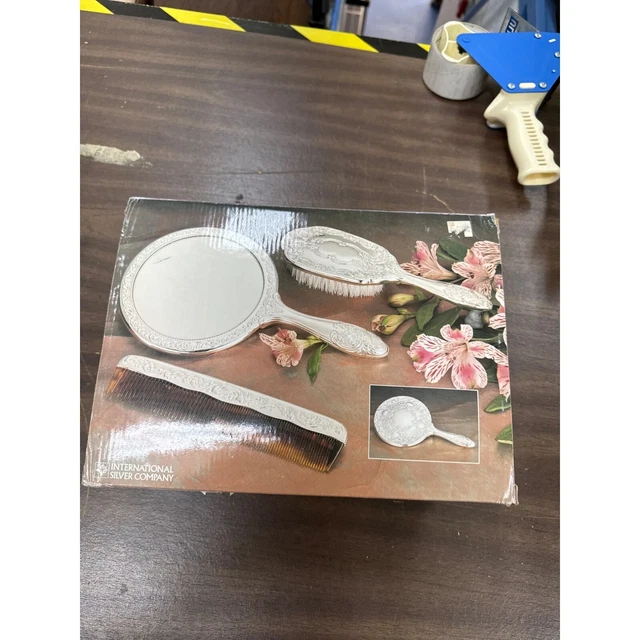 international silver company 3 piece dresser set International Silver Company Silver-Plated 3 Piece Dresser Set
