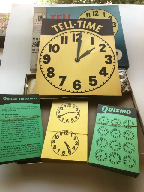 NIB 1958 TELL TIME Game HOMESCHOOL Teachers QUIZMO MILTON BRADLEY Never Used Vtg