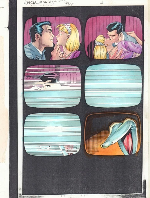 SPECTACULAR SPIDER-MAN #256 p.1 Color Guide Art - Kissing on TV - by ...