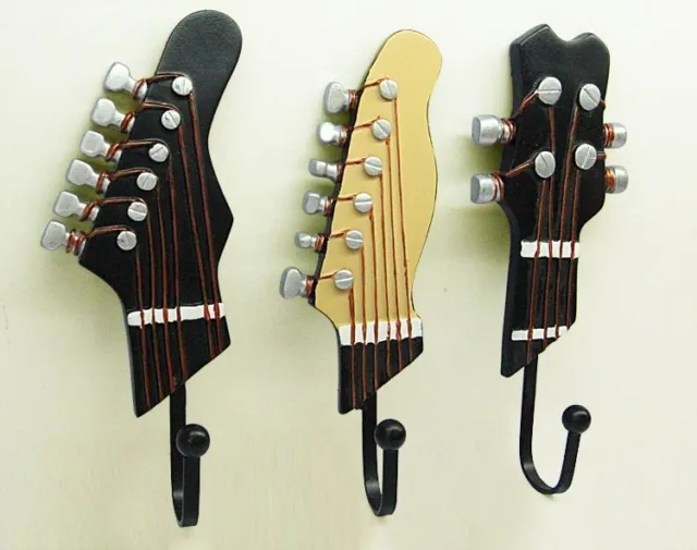 3 Pcs  Guitar Heads Hooks Retro Music Home Resin Clothes Hat Wall Mounted Hanger