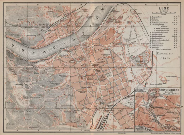 LINZ vintage town city plan stadtplan. Austria �sterreich karte 1929 old map