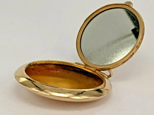 Art deco period 1920 9ct solid gold compact with convex internal mirror 20 grams