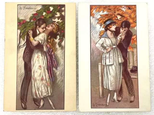 1918 Wwi Italian Postcard Romantic Embrace Artwork A. Zandrino Aviation Hospital