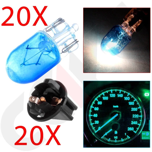 20x Blue T10 194 Halgen Bulbs W/ Sockets for Cluster Panel Dash Indicator Light
