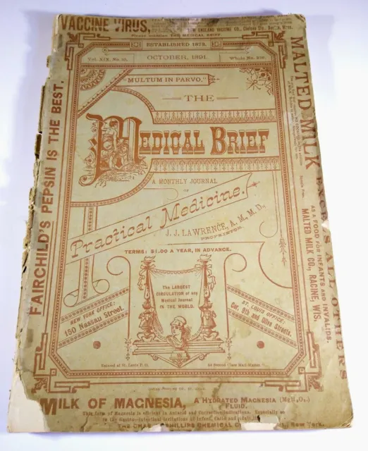 1891 MEDICAL BRIEF Monthly Journal of Practical Medicine - Great Pharma Ads