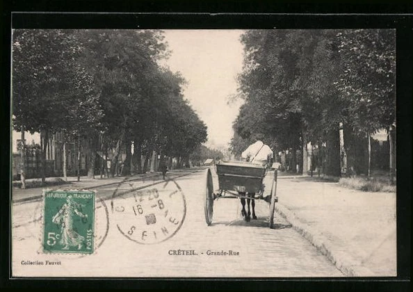 CPA Creteil, Grande Rue, attelage à cheval am Strassenrand