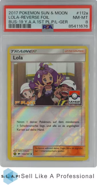 2017 POKEMON SUN & MOON BURNING SHADOWS 112a LOLA-REVERSE FOIL PSA 8