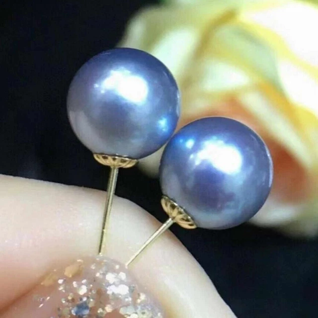 16mm Natural gray round Southsea Shell pearl14K gold earrings Thanksgiving