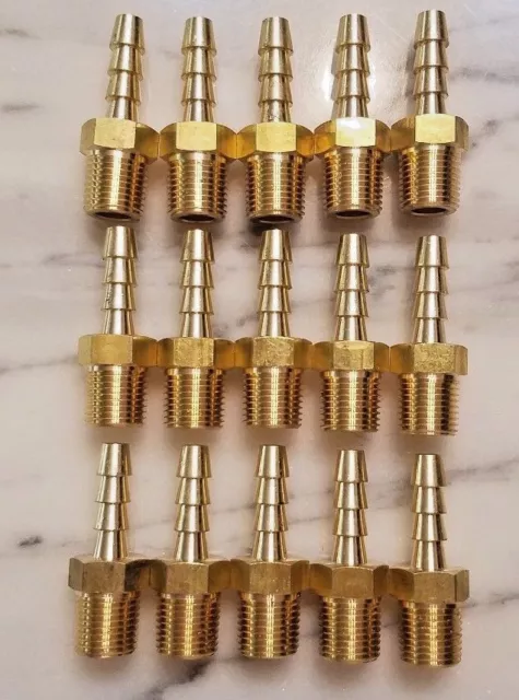 Pack of Fifteen (15) 3/16" Barb x 1/8" NPT Brass Hose Barb Coupler Fitting Pack