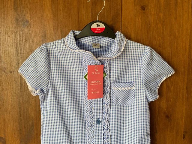 CAMICIA ESTIVA NUOVA CON ETICHETTE TU SCHOOL CAMICETTA TOP Blu Check Ragazze 8 Anni 2