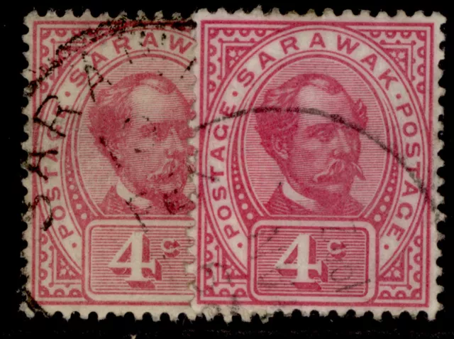 SARAWAK QV SG39 + 39a, 4c SHADE VARIETIES, FINE USED.