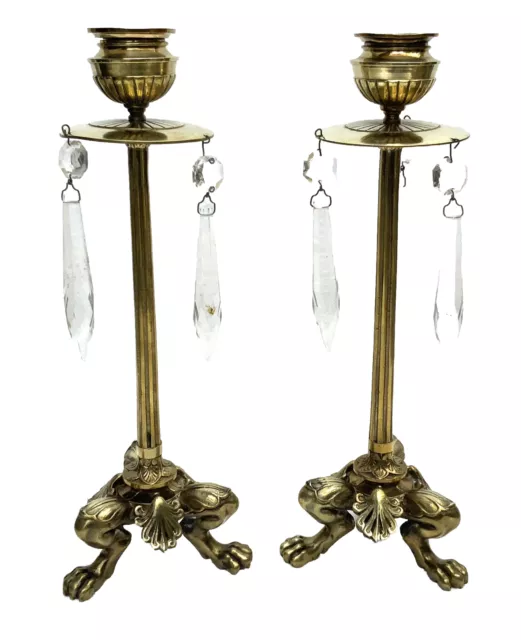 Pair Of Candle Holders Empire Bronze 19th Pampilles Crystal