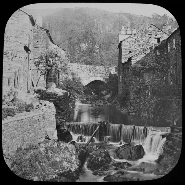 OLD MILL & STREAM AMBLESIDE THE LAKE DISTRICT Magic Lantern Slide C1887 PHOTO