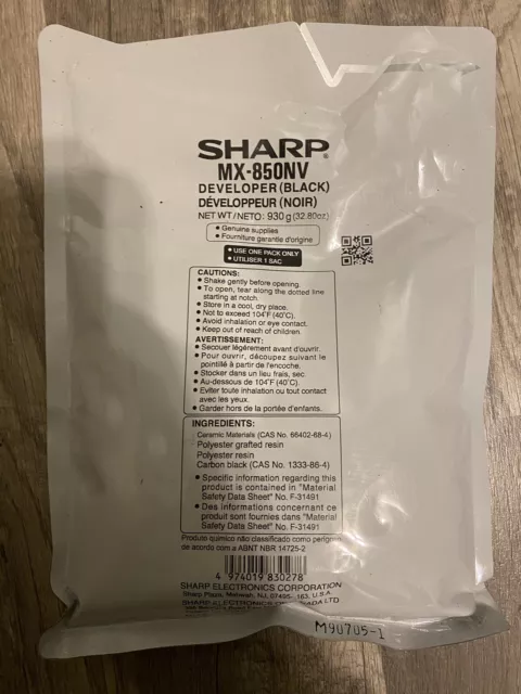 Sharp MX-850NV OEM Black Developer 1 Pack 930g 500K Pages Sharp MX-M1055,MX-M950