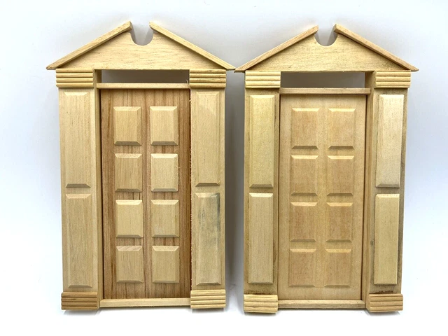 (2) NOS Dollhouse Miniature Plain Unfinished Door Wooden Furniture