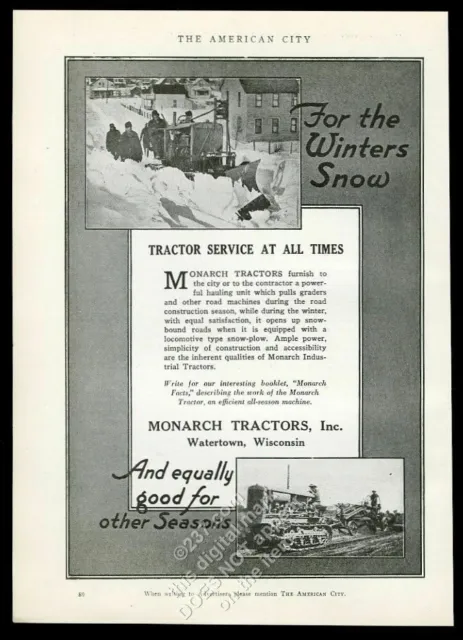 1922 Monarch industrial crawler tractor snow plow photo trade print ad