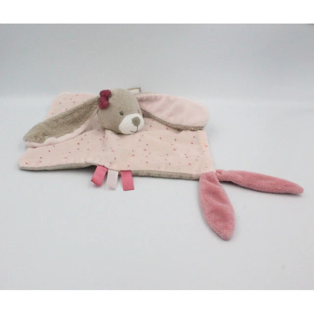 Doudou plat carré lapin rose beige coeurs Nina NATTOU - 25206