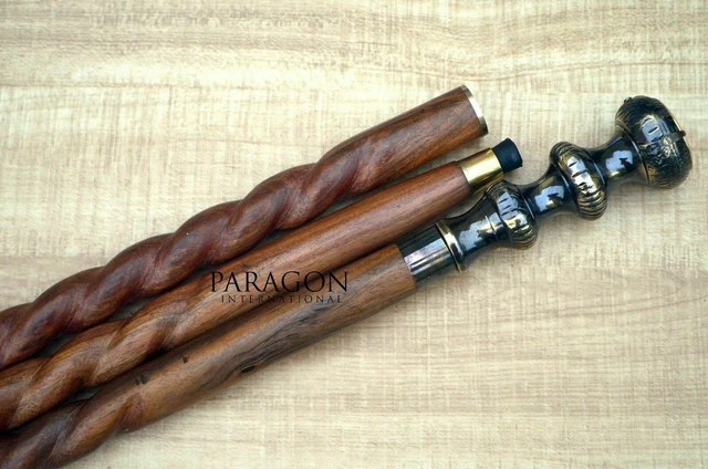Brass Victorian Head Walking Cane Handle Antique Wooden Vintage Stick Handmade