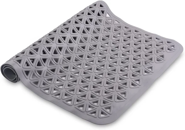 Non Slip Bath Shower Floor Mat with Suction Cups and Drain Hole- Anti Gray