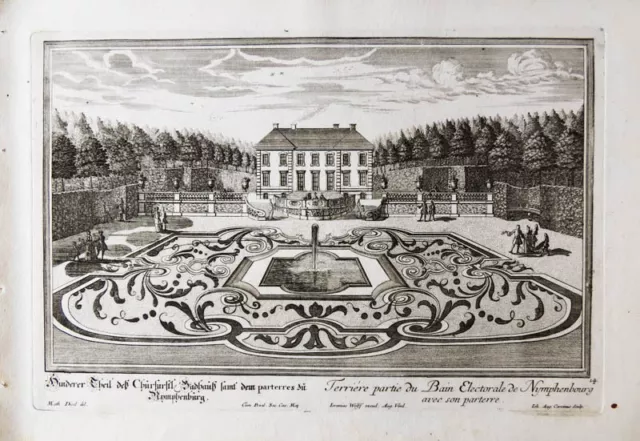 c1720 München Nymphenburg Badenburg Rückansicht Kupferstich-Ansicht Corvinus