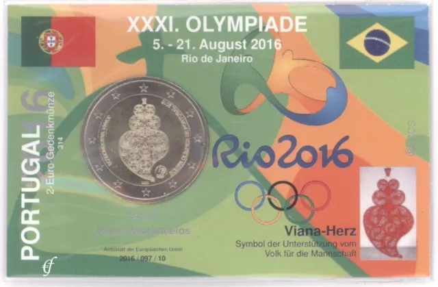2 Euro Münze in Coincard / Infokarte Portugal 2016 Olympische Spiele Rio