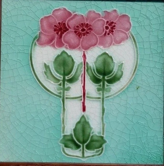 T & R Boote Antique English Art Nouveau Tile w/ Arts & Crafts Frame 2