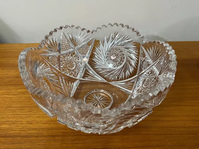 Vintage American Brilliant Cut Glass Round Bowl, 9" Diameter, 4 1/2" High