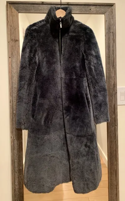 $4850 Armani Collezioni  Reversible Shearling Lamb Coat Dark Grey Size 2