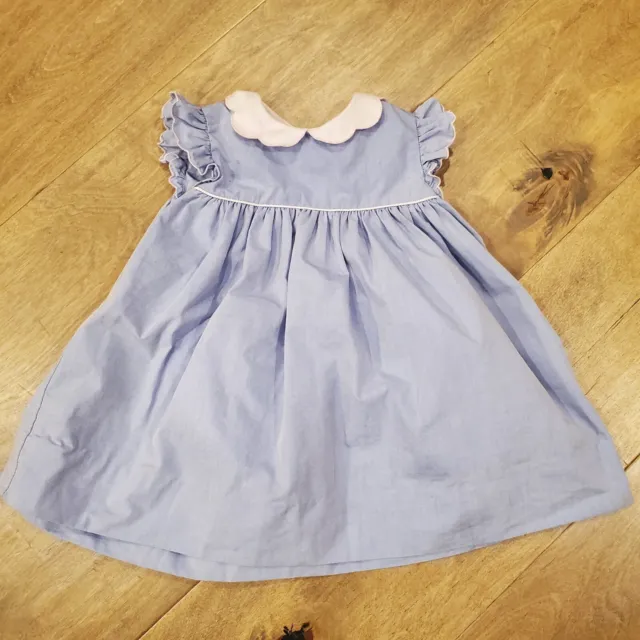 Petit Ami Girls Blue Dress Pink White Trim Size 3 Months Boutique Ruffle Easter