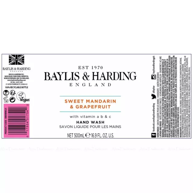 Paquete de gel de jabón Baylis & Harding-Sweet mandarina y pomelo dulce 4x500 ml 3