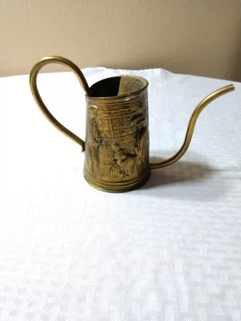 Vintage Elpec Brass Watering Can Image in Relief Repousse Made in England 4.5"