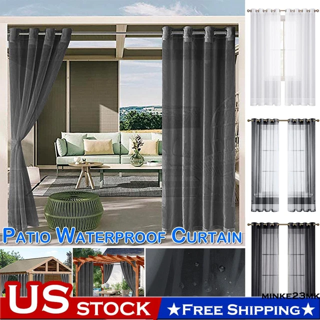 2Panels Outdoor Patio Voile Sheer Curtains Waterproof Gazebo Garden With Eyelets