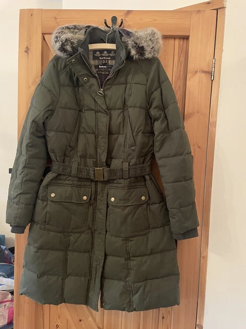 BARBOUR LADIES QUILTED Blizzard olive Down Jacket Size 8 Brown
