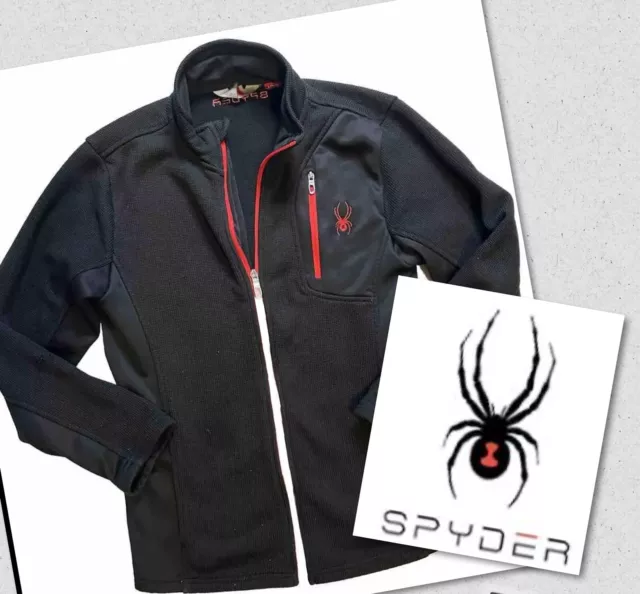 Spyder Size Large (14/16) Black Activewear Outdoor Tight Knit Full Zip Jacket