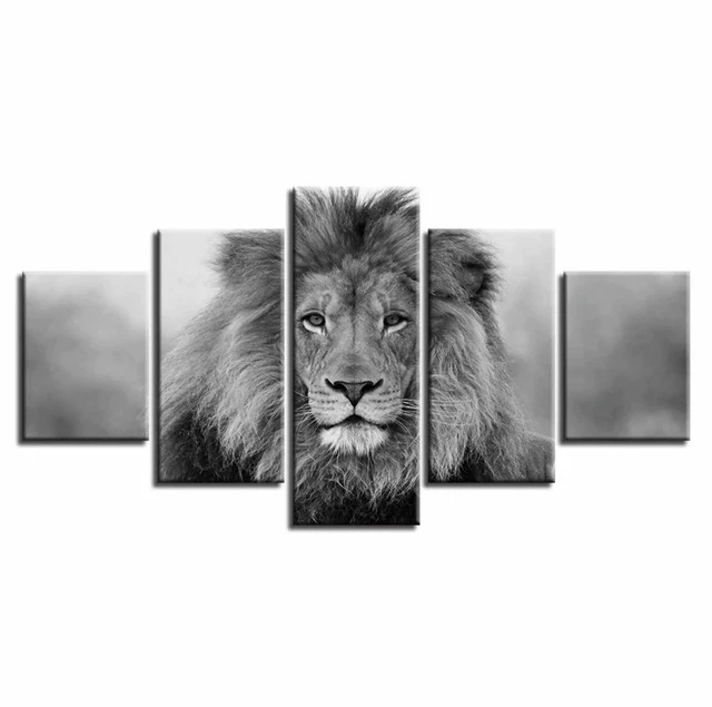 Natural Male Lion Face Animal 5 Pcs Canvas Wall Art Painting Poster Home Decor