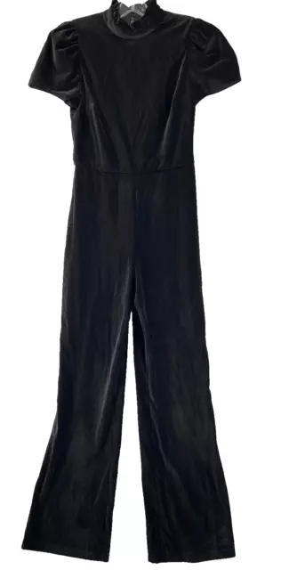 Alice + Olivia Jumpsuit Womens Sz 8 Jorah Black Velvet Mock Neck Wide Leg Ruffle