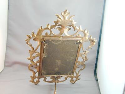 Antique Gilt Cast Iron Easel Tabletop Picture Photo Frame Ornate Large 3