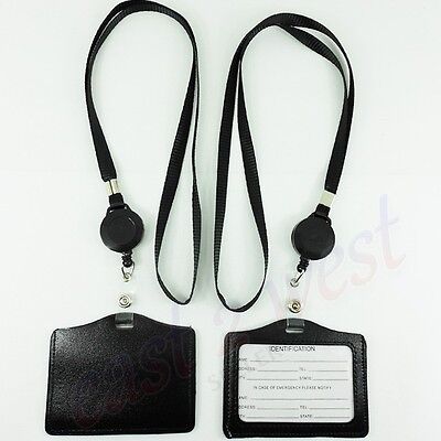 12 Pk WIDE Leather ID Card Badge Holder With Neck Strap Tag Press Pass Pouch NEW